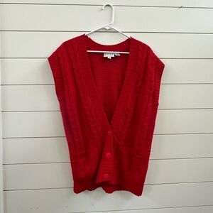 Red Cable Knit Women's Sweater Vest